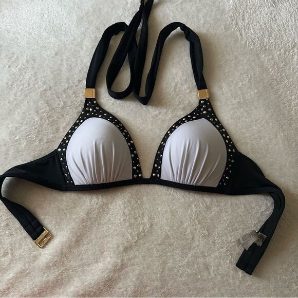 VICTORIA’S SECRET Gold embellished Very Sexy padded bikini top sz S/P - Picture 3 of 11